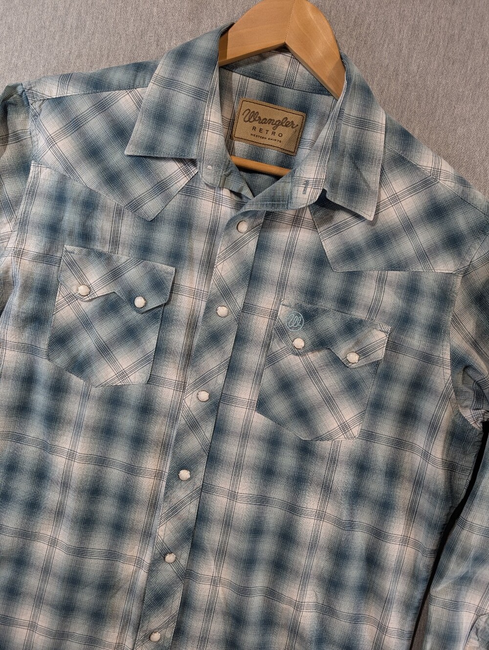 Wrangler Retro Plaid Western Shirt Men's Large Green White Pearl Snap